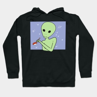 Alien Eating Sushi Meme Funny UFO ET Anime Logo Hoodie